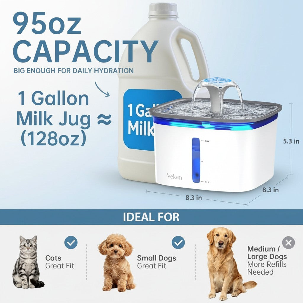 95oz Automatic Pet Water Fountain for Cats and Dogs with Replacement Filters